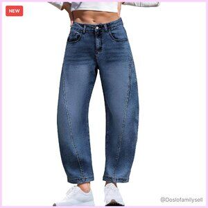 Barrel Jeans Stretchy Denim Boyfriend Baggy Mid Rise Sweatpant Style Y2K